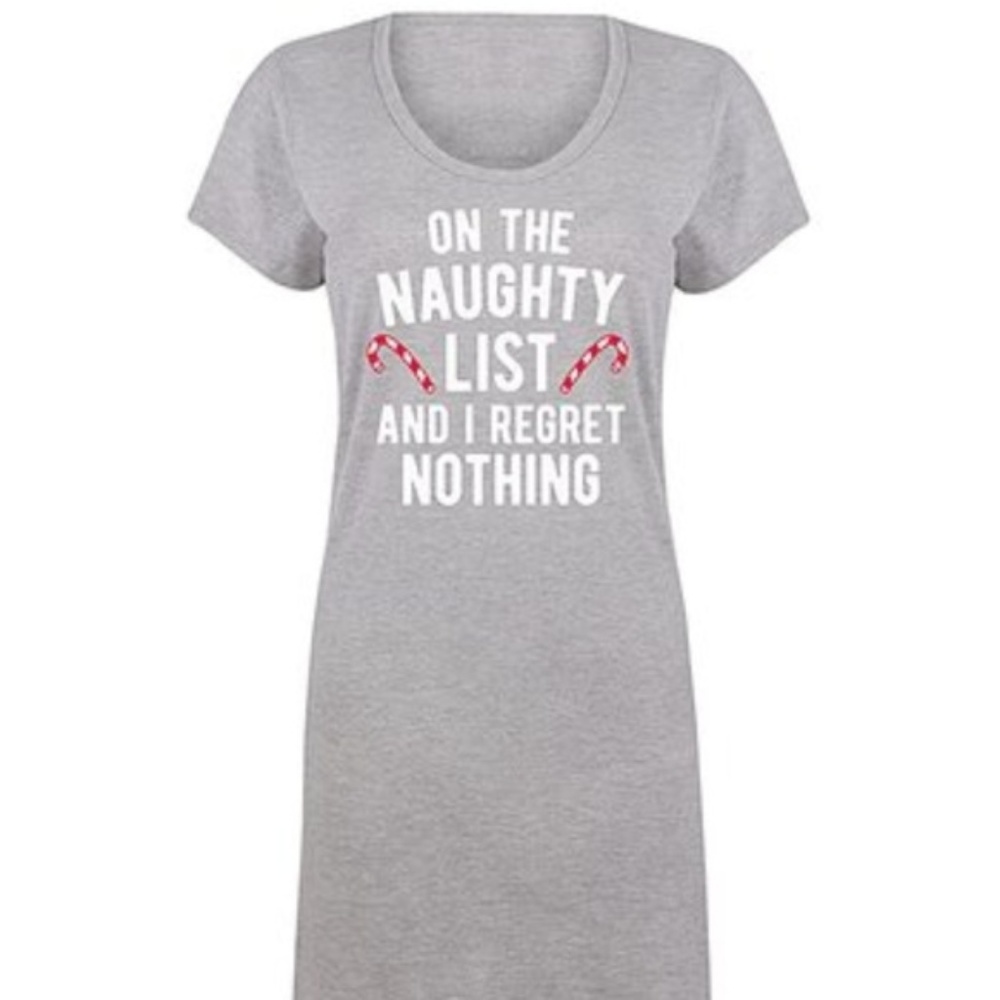 NEW Heather Gray ON THE NAUGHTY LIST SLEEP SHIRT L